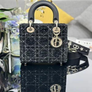 ❤️❤️Lady Dior four-check tweed in black ivy
