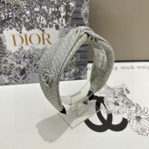 Elegant Silver Metallic Headband – Knotted Design with Pearl Accent Logo