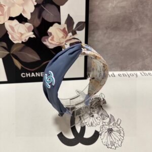 Dusty Blue & Floral Contrast Headband – Soft Satin with Signature Logo Accent