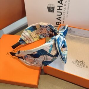 HERMÈS Silk Bow Headband in Ocean Blue Print · Luxury Twilly-Inspired Hair Accessory