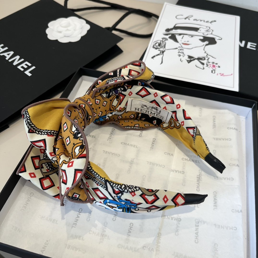 HERMÈS Printed Silk Bow Headband · Equestrian Motif & Retro Color Fusion - 图片 7