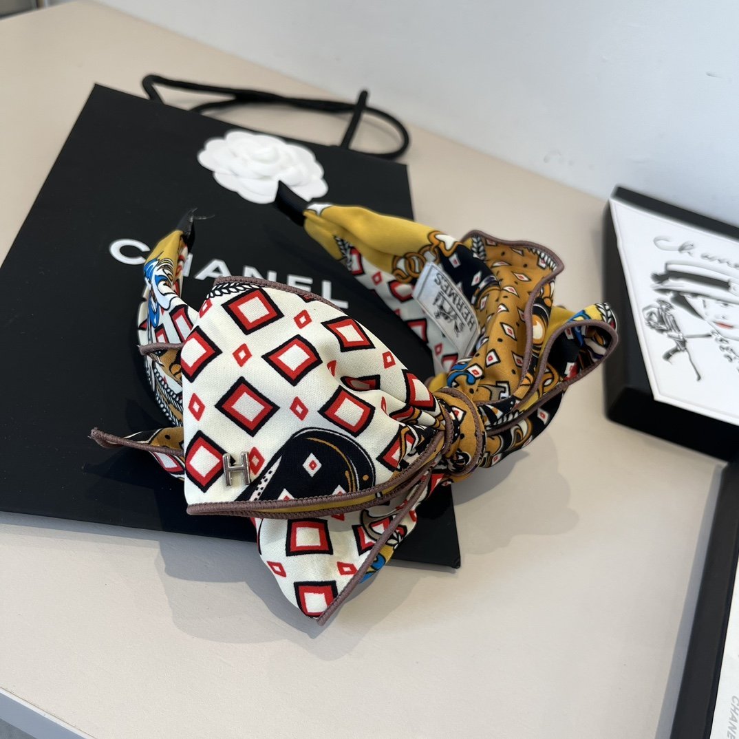 HERMÈS Printed Silk Bow Headband · Equestrian Motif & Retro Color Fusion - 图片 8