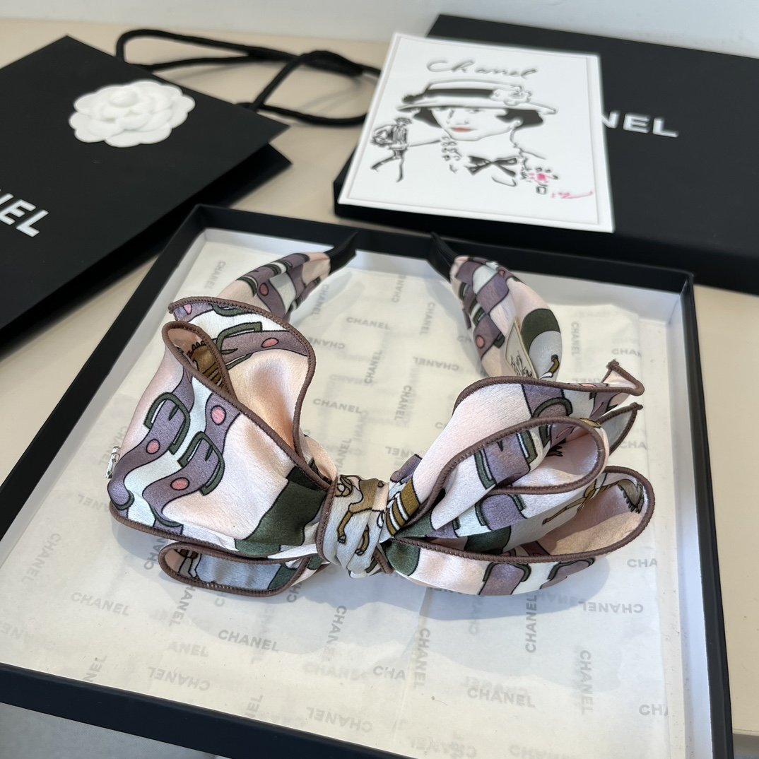HERMÈS Silk Bow Headband · Floral Printed Hair Accessory in Rose Blush - 图片 3