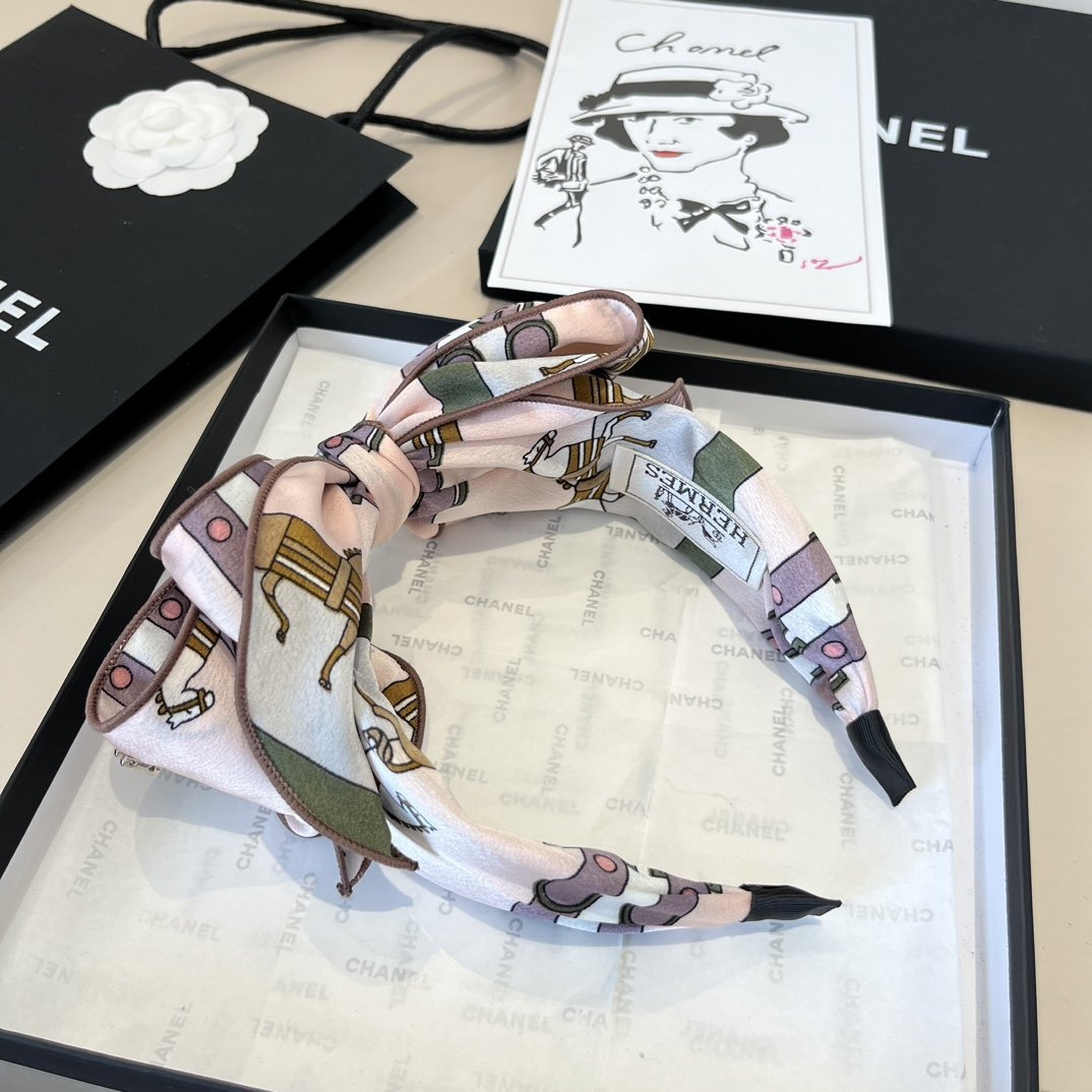 HERMÈS Silk Bow Headband · Floral Printed Hair Accessory in Rose Blush - 图片 8