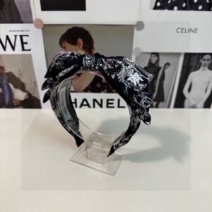 Navy Toile de Jouy Bow Headband – Satin Finish with Dior-Inspired Logo