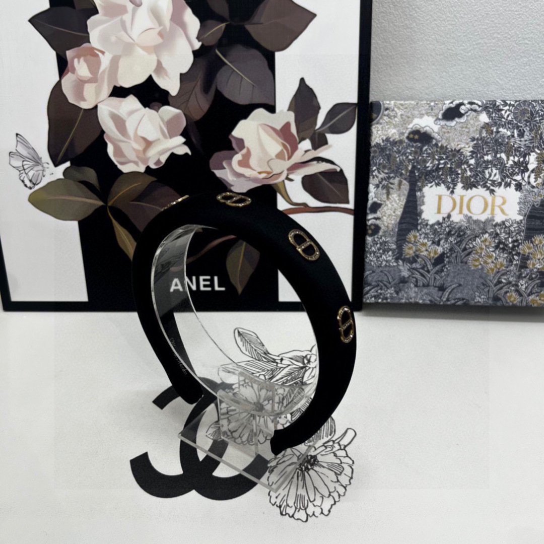 Black Satin Headband with Gold CD Hardware – Modern Parisian Statement Piece