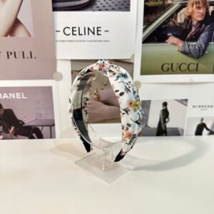 Ivory Floral Padded Headband – Custom Fabric with Gold GG-Inspired Detail