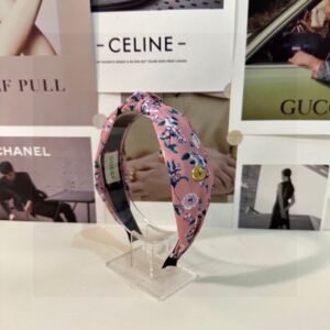 Pink Floral Padded Headband – Custom Fabric with Gold Gucci-Inspired Emblem