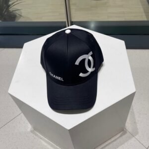 CHANEL Signature Black Logo Baseball Cap in Cotton Twill
