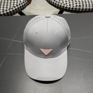 CHANEL 2025 Mist Grey Mesh Baseball Cap with Pink Logo Badge
