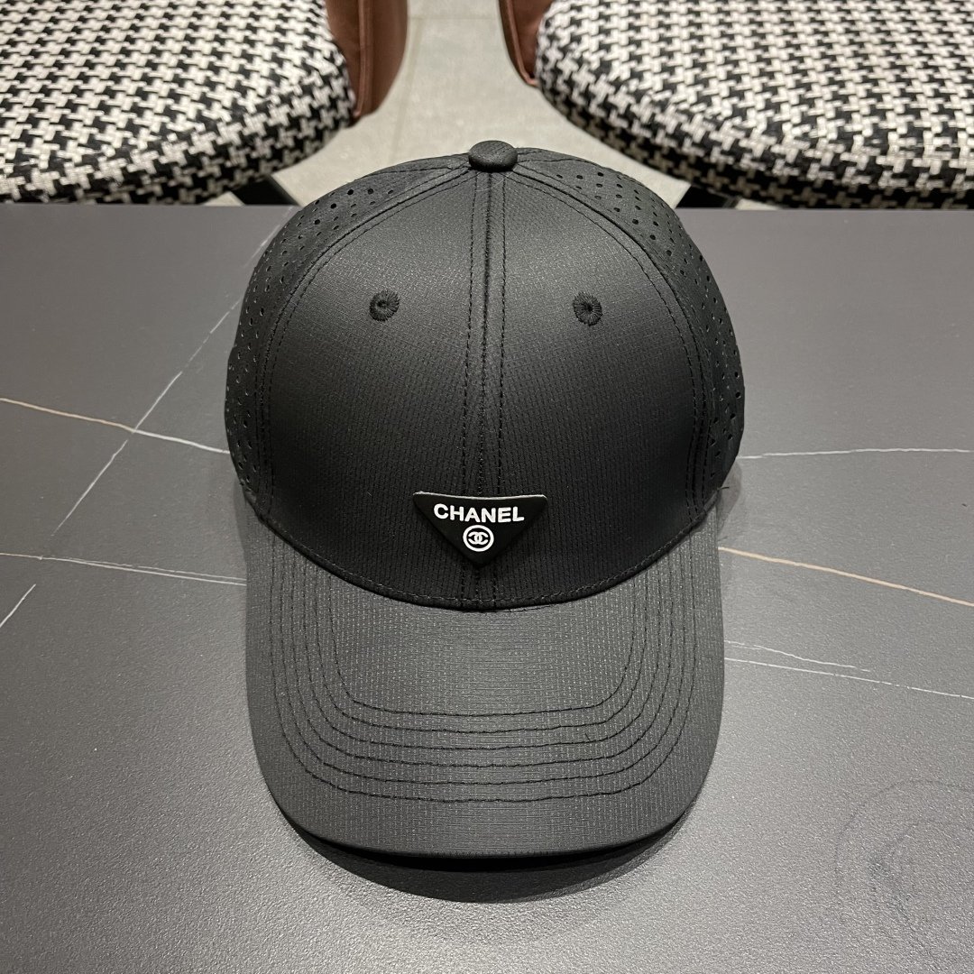 CHANEL 2025 Black Technical Baseball Cap with Triangle Logo Badge