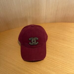 CHANEL Vintage Burgundy Cotton Cap with Crystal CC Logo