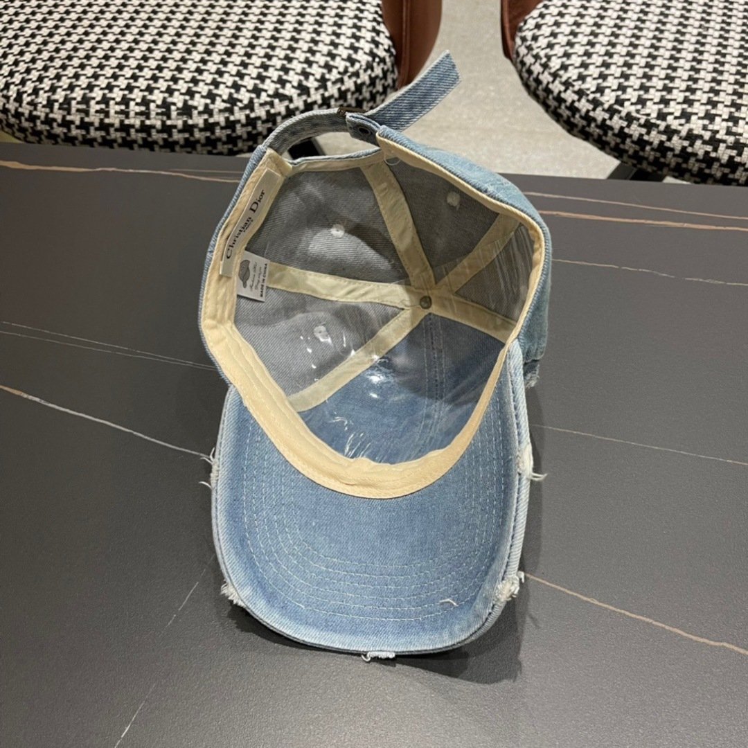 Dior Pale Blue Distressed Denim Baseball Cap with Satin Bows - 图片 10