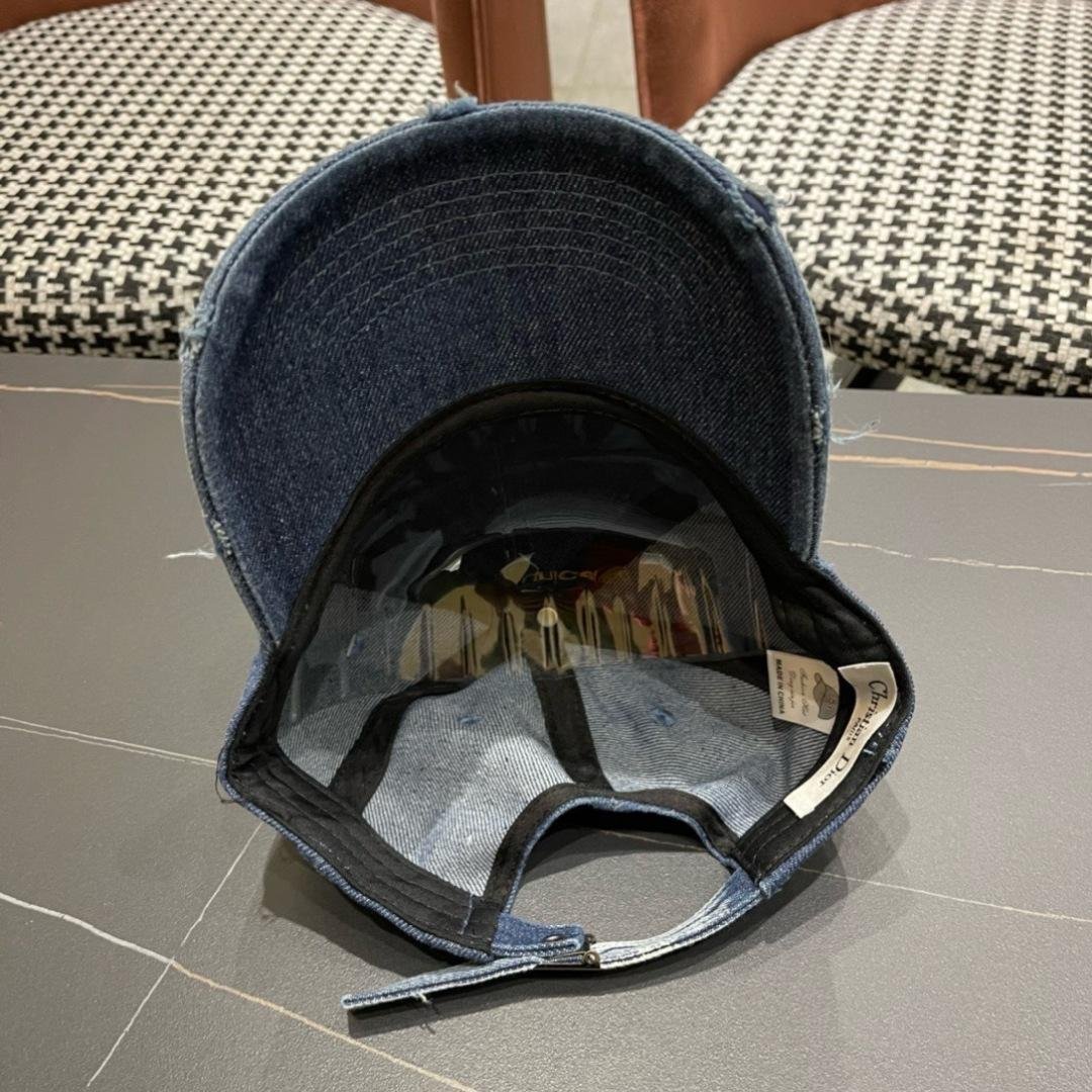 Dior Light Blue Denim Baseball Cap with Satin Bows & Leather Logo Patch - 图片 12