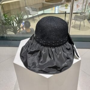 Dior Summer Black Wide-Brim Sun Hat with UV Shield & Bow