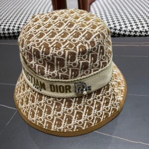 Dior Beige-Brown Oblique Bucket Hat with Pearl D Charm