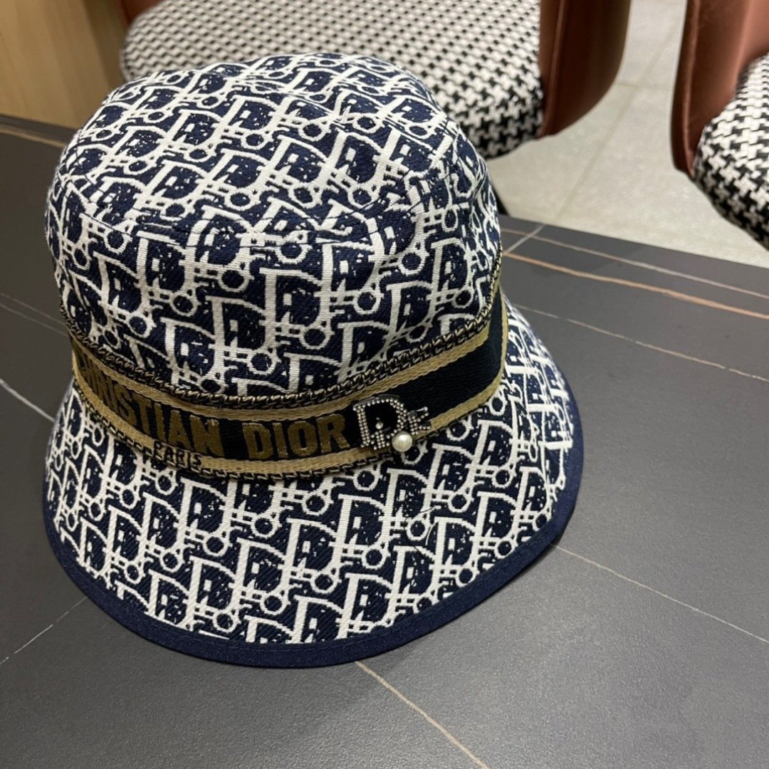 Dior Navy Blue Oblique Jacquard Bucket Hat with Signature Detail - 图片 4