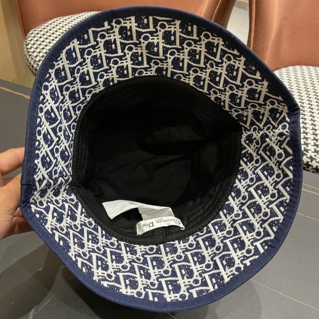 Dior Navy Blue Oblique Jacquard Bucket Hat with Signature Detail - 图片 11