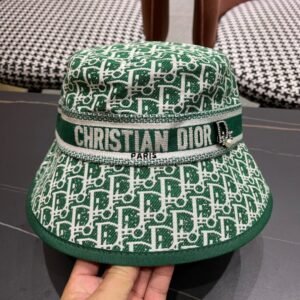 Dior Green Jacquard Bucket Hat with Monogram Embroidery