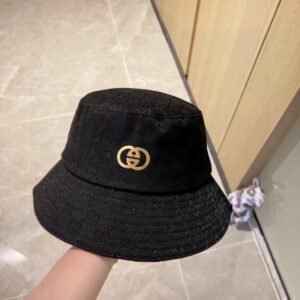 GUCCI 2025 Signature Black Bucket Hat with Gold GG Emblem