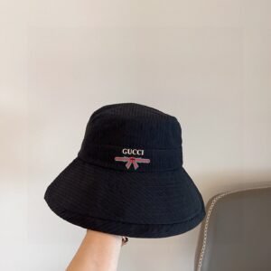 Gucci 2025 Black Wide-Brim Linen-Cotton Bucket Hat – Foldable Sun Hat for Everyday Elegance