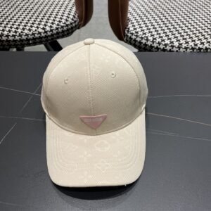 Louis Vuitton Cream Monogram Baseball Cap with Pink Logo Detail