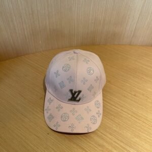 Blush Pink Baseball Cap with Rhinestone Monogram & LV-Inspired Logo