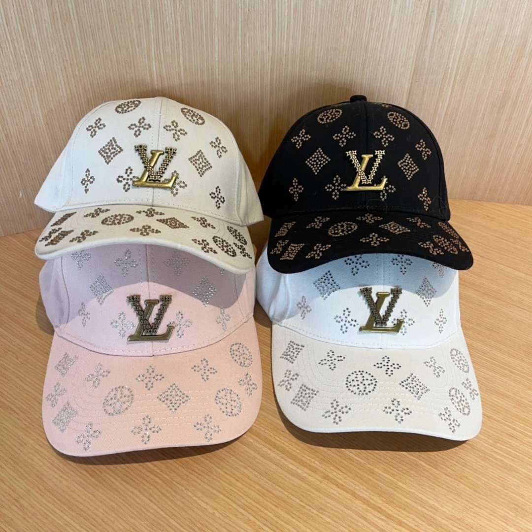 Blush Pink Baseball Cap with Rhinestone Monogram & LV-Inspired Logo - 图片 10