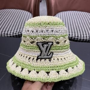 Louis Vuitton Crochet Raffia Bucket Hat with Monogram Accent