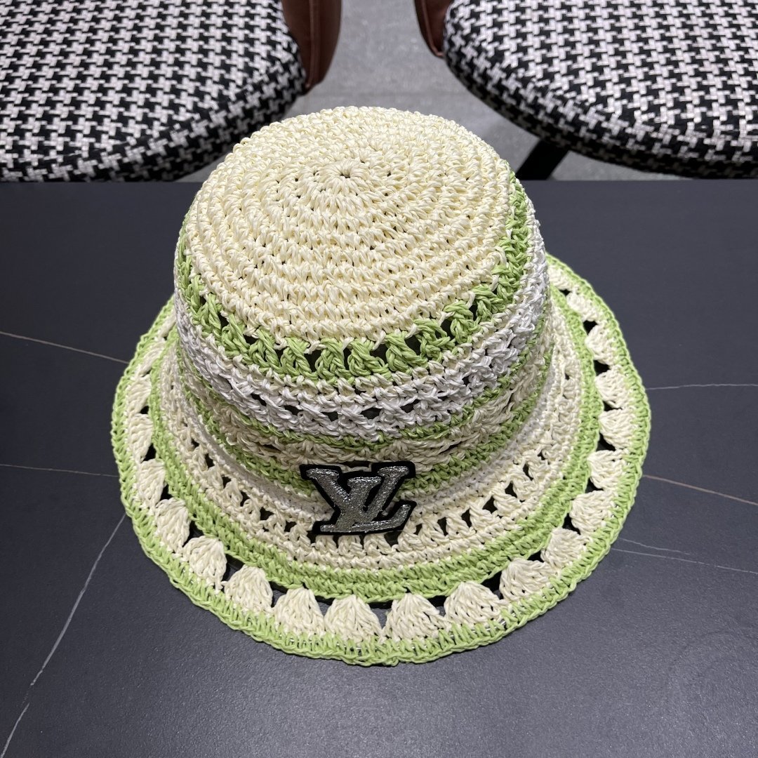 Louis Vuitton Crochet Raffia Bucket Hat with Monogram Accent - 图片 5