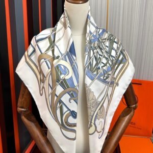 Hermès-Inspired Silk Scarf – La Ligne Coup de Fouet Architecture Print, 90x90cm
