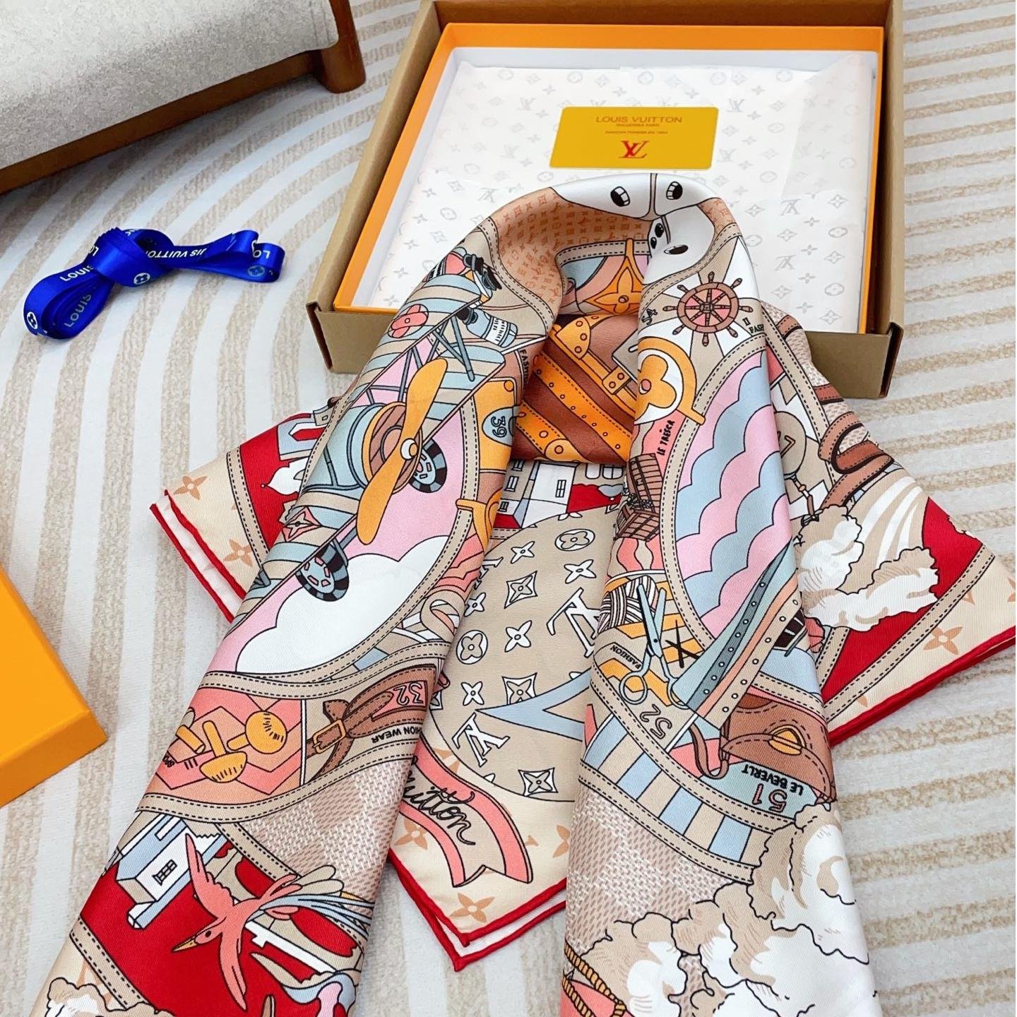 Louis Vuitton Silk Square Scarf – Paris Travel Heritage Print, 90x90cm - 图片 5