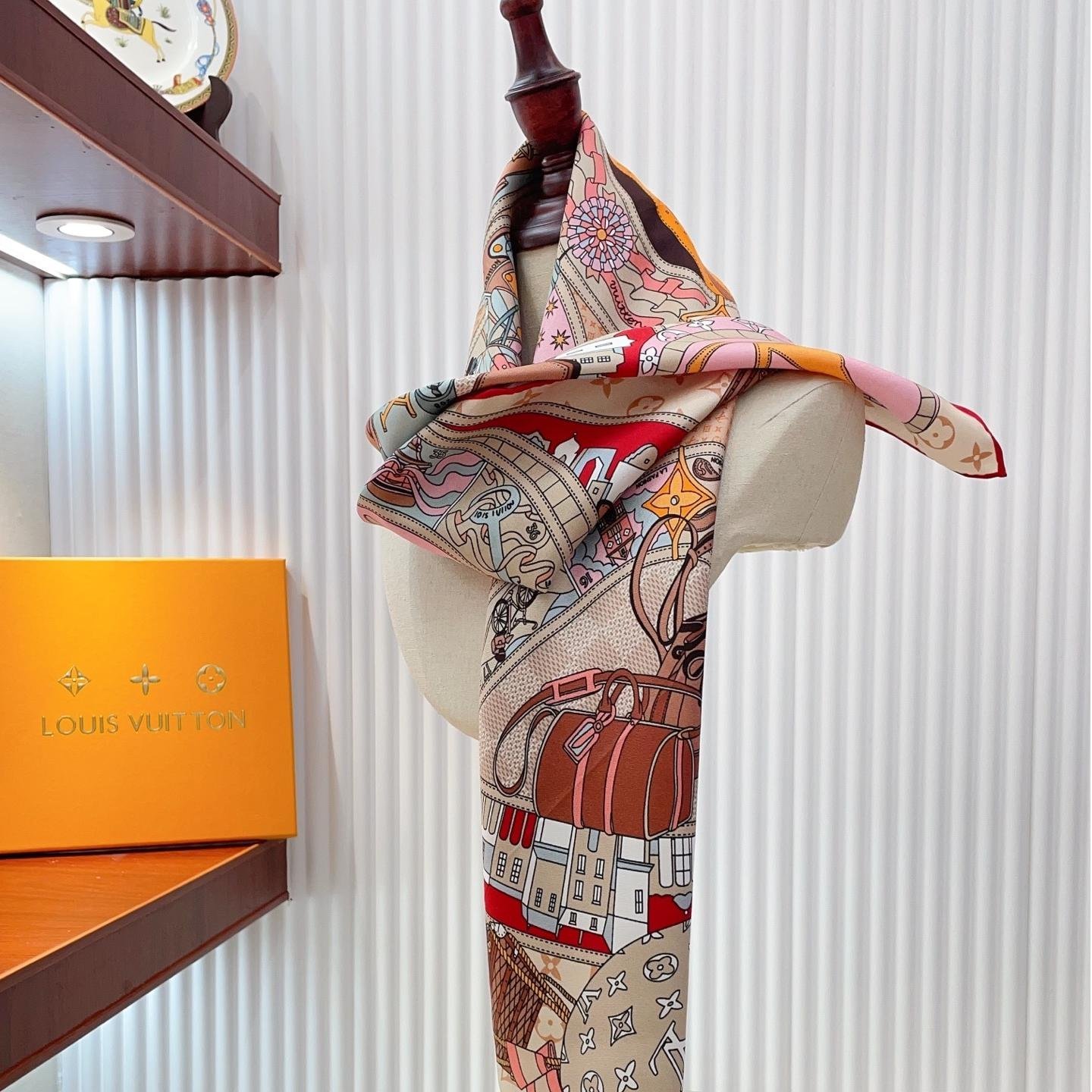 Louis Vuitton Silk Square Scarf – Paris Travel Heritage Print, 90x90cm - 图片 8