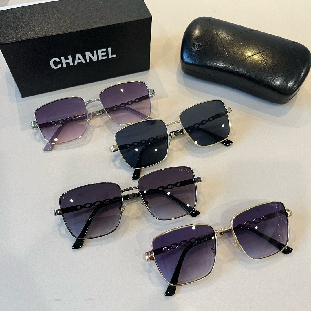 Glossy Black Square Sunglasses with Gradient Lens & Chain Temples · Chanel-Inspired - 图片 10