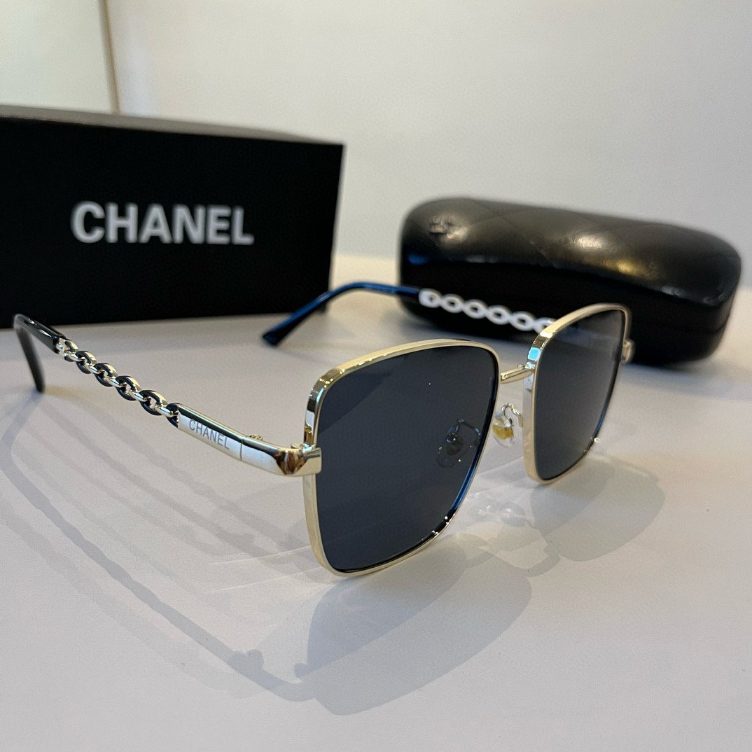 Square Frame Chain-Link Sunglasses with Gold Rim · Chanel-Inspired Design - 图片 2