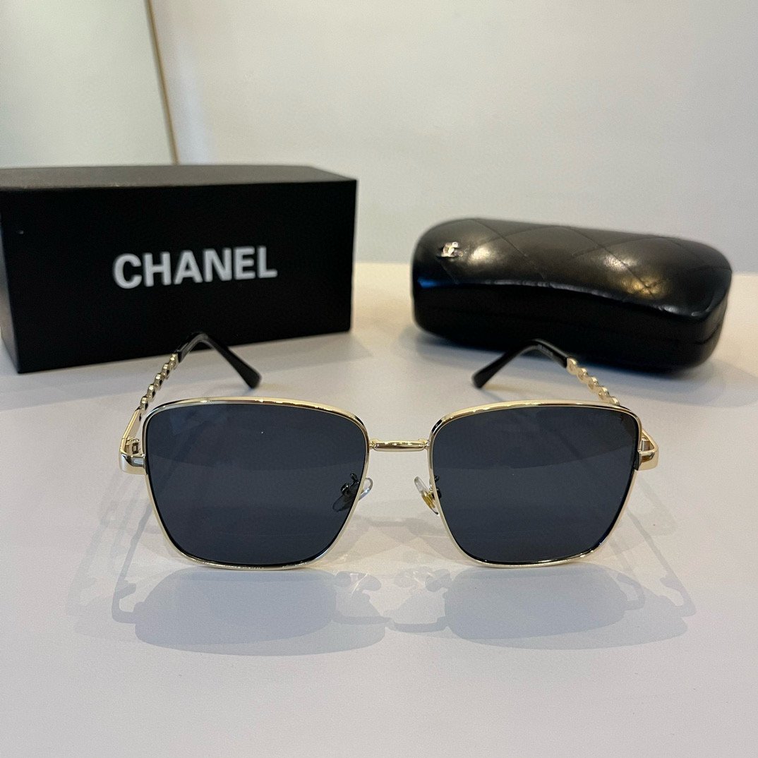Square Frame Chain-Link Sunglasses with Gold Rim · Chanel-Inspired Design - 图片 3