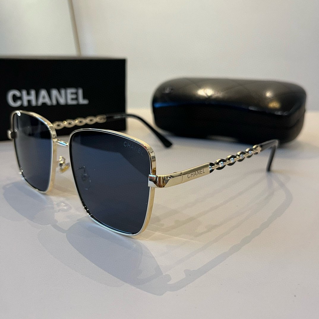 Square Frame Chain-Link Sunglasses with Gold Rim · Chanel-Inspired Design - 图片 4