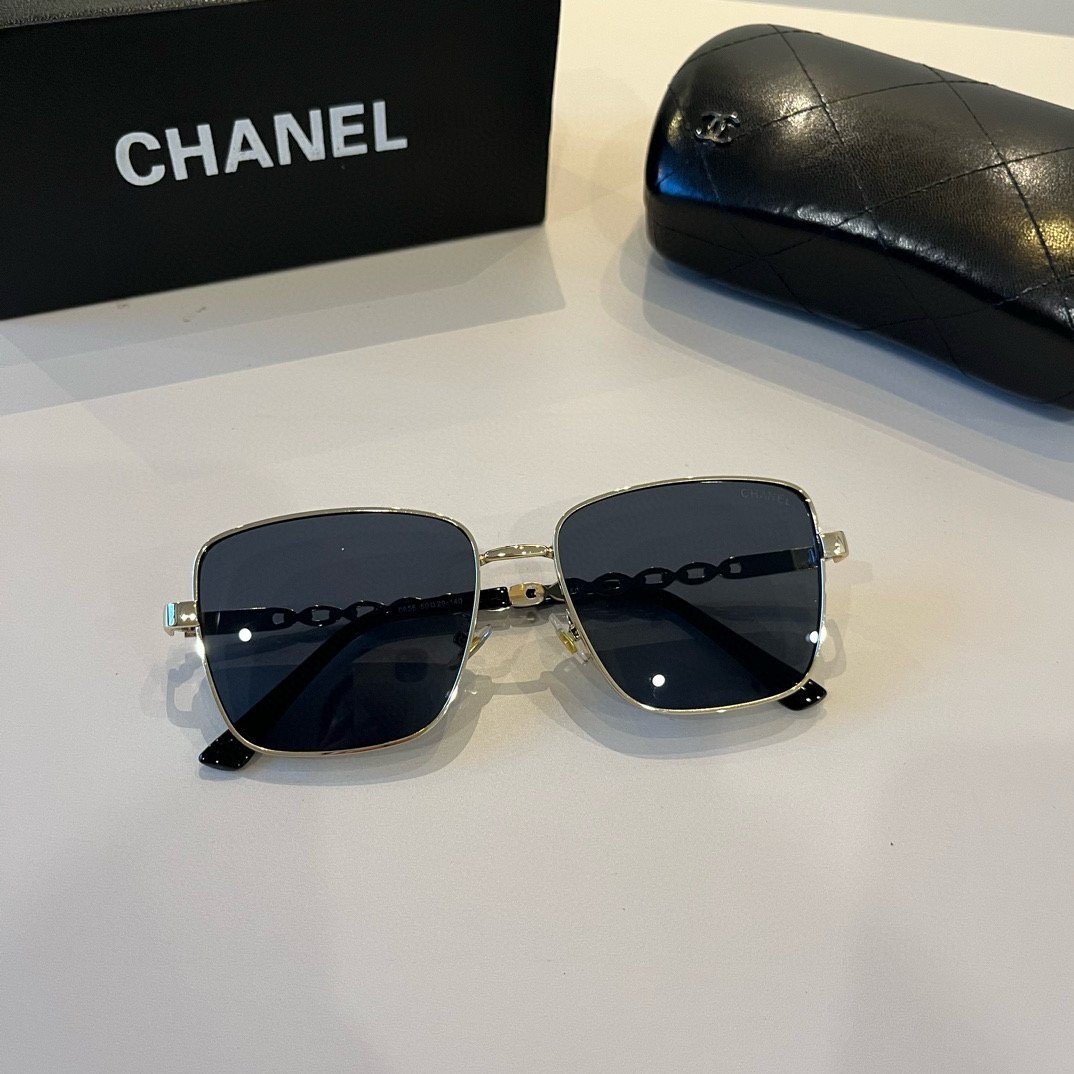 Square Frame Chain-Link Sunglasses with Gold Rim · Chanel-Inspired Design - 图片 5