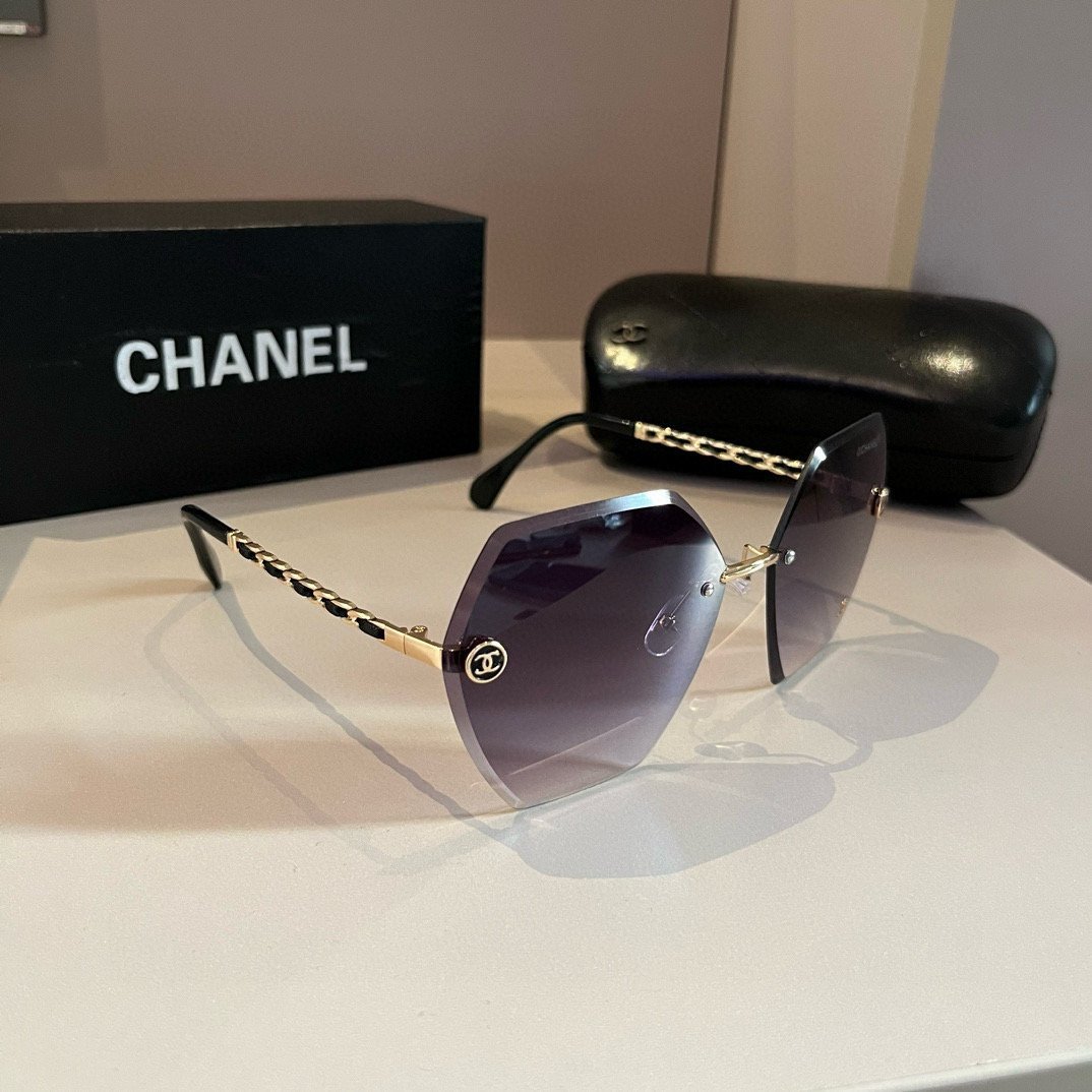 Oversized Rimless Sunglasses with Chain Temples · Chanel-Inspired Design - 图片 2