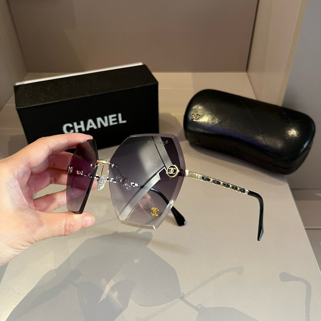 Oversized Rimless Sunglasses with Chain Temples · Chanel-Inspired Design - 图片 3