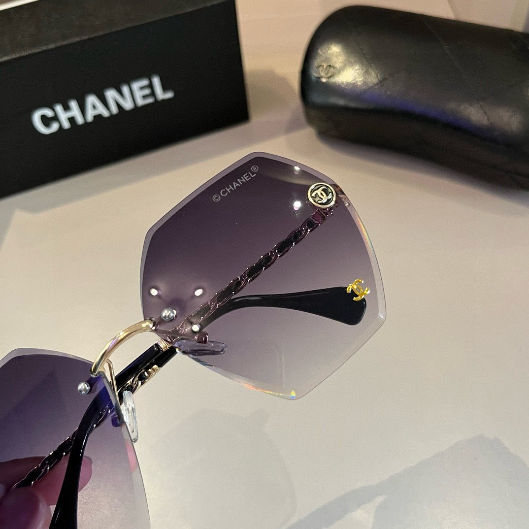 Oversized Rimless Sunglasses with Chain Temples · Chanel-Inspired Design - 图片 4