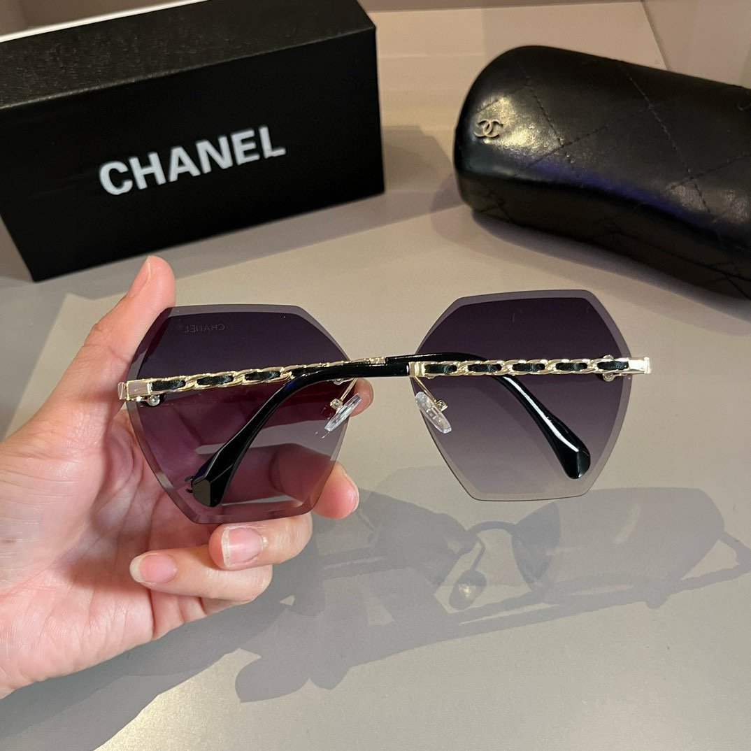 Oversized Rimless Sunglasses with Chain Temples · Chanel-Inspired Design - 图片 6