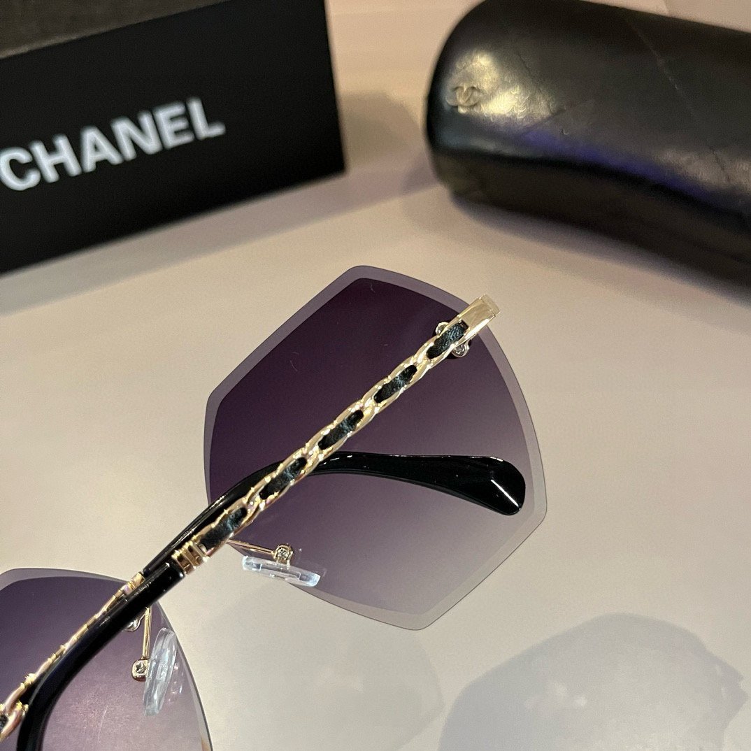 Oversized Rimless Sunglasses with Chain Temples · Chanel-Inspired Design - 图片 7