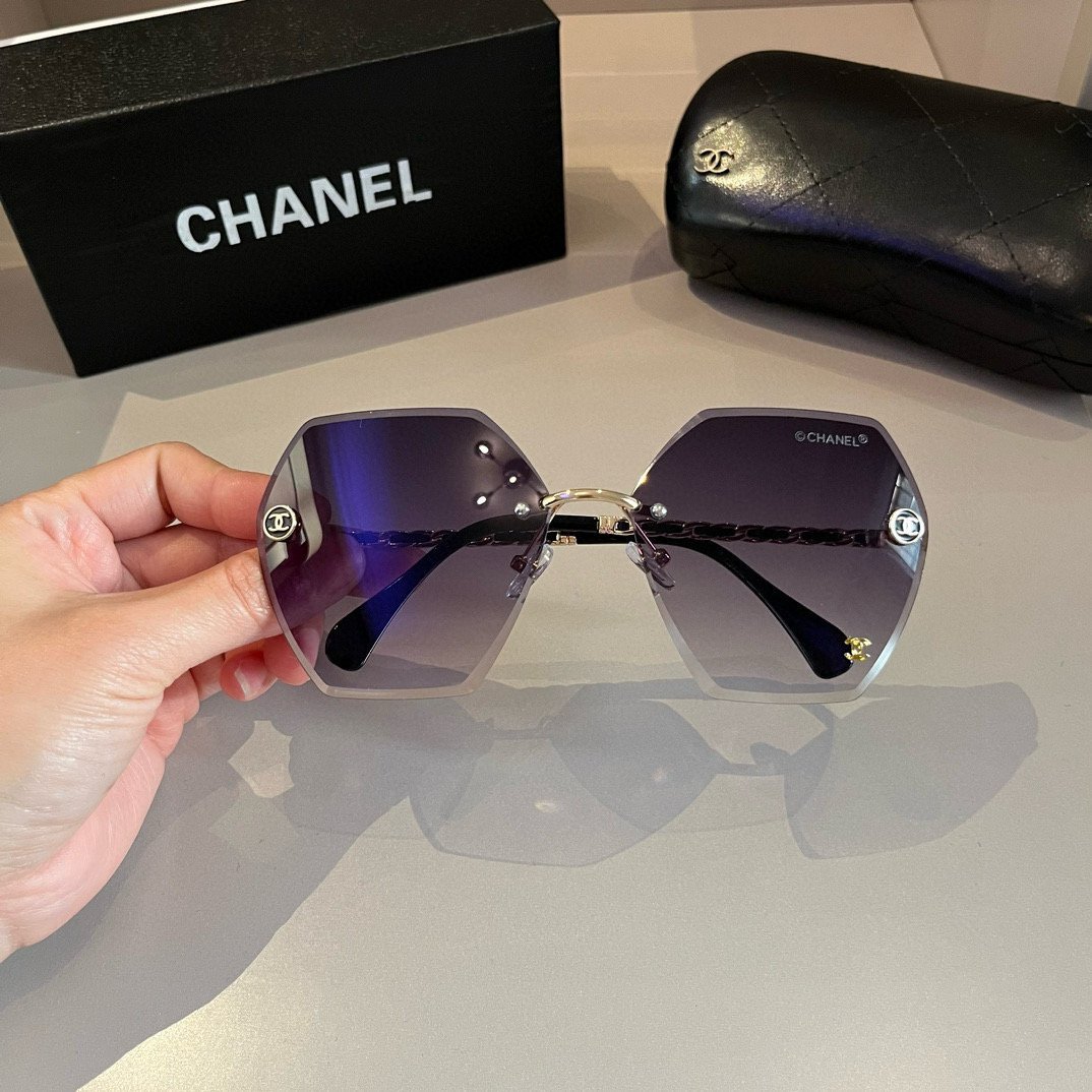 Oversized Rimless Sunglasses with Chain Temples · Chanel-Inspired Design - 图片 9
