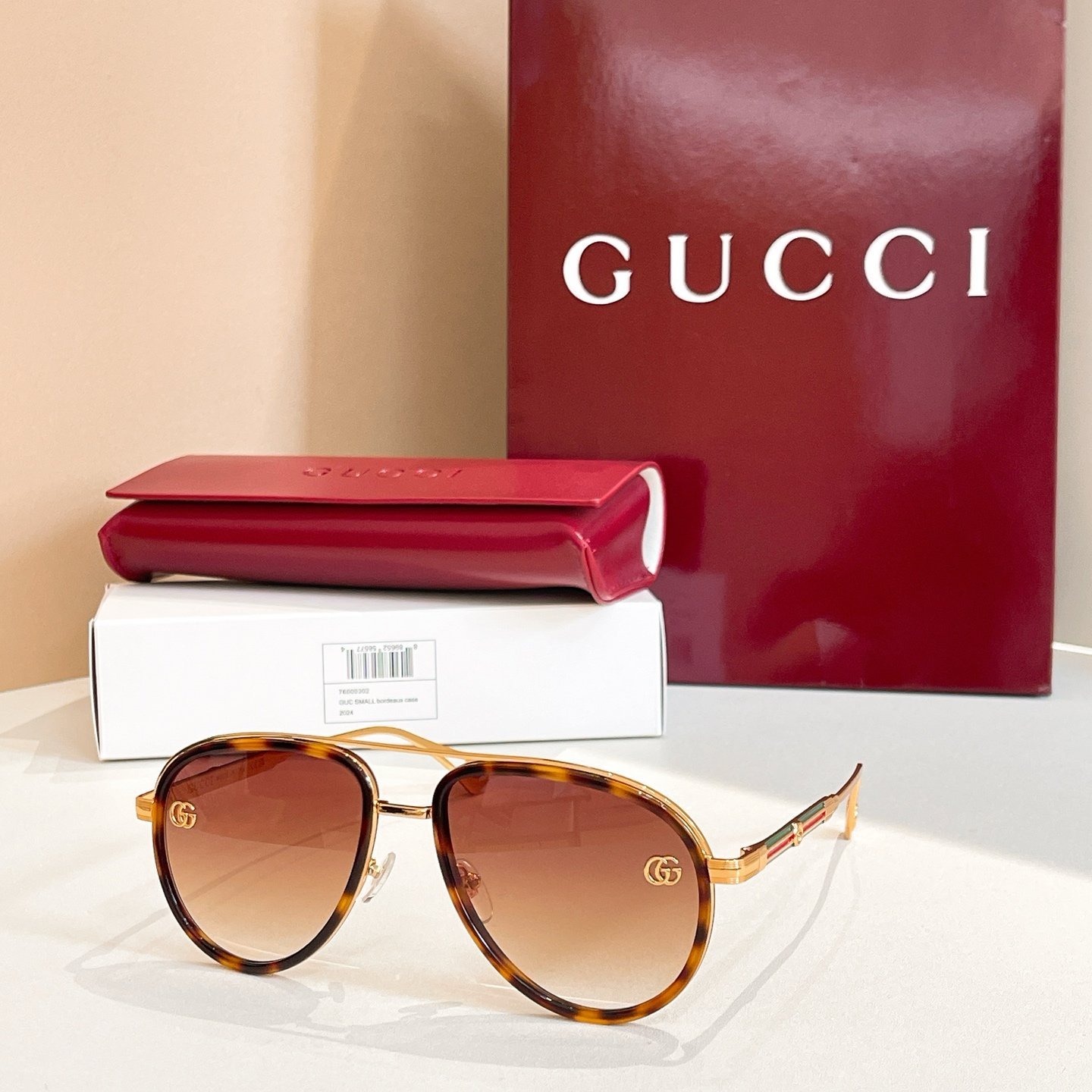 Gucci Retro Aviator Sunglasses · Unisex Metal Frame with Gradient Lenses and Signature Stripe - 图片 5