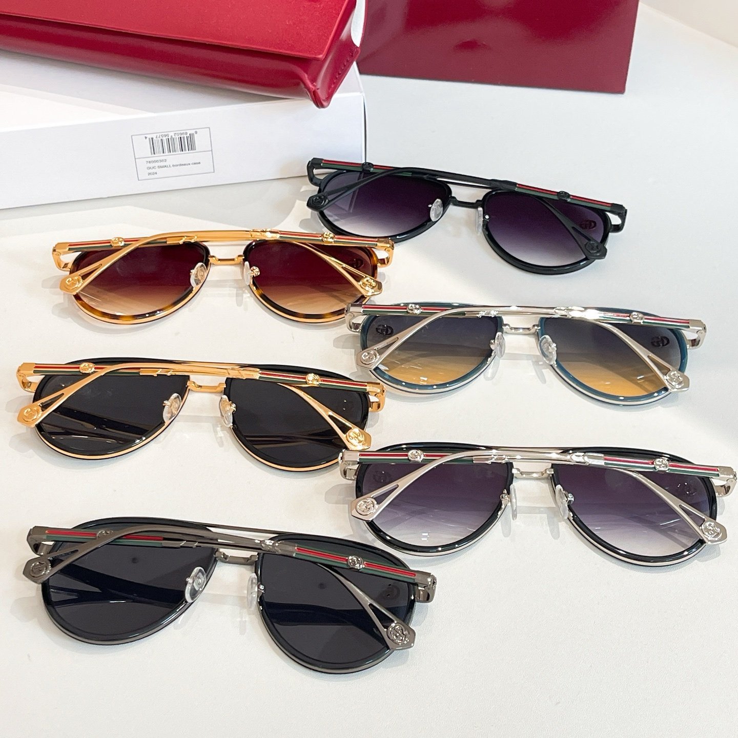 Gucci Retro Aviator Sunglasses · Unisex Metal Frame with Gradient Lenses and Signature Stripe - 图片 8