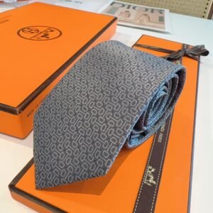 Hermès Blue-Grey Geometric Twill Silk Tie for Men