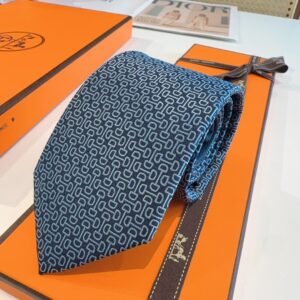 Hermès Blue Silk Tie with Modern Geometric Weave