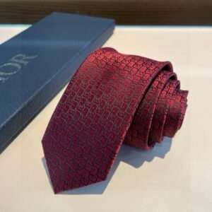 Dior Red Silk Tie with Signature CD Jacquard Pattern