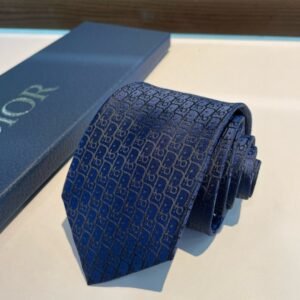 Dior Navy Silk Tie with Tonal CD Monogram Pattern